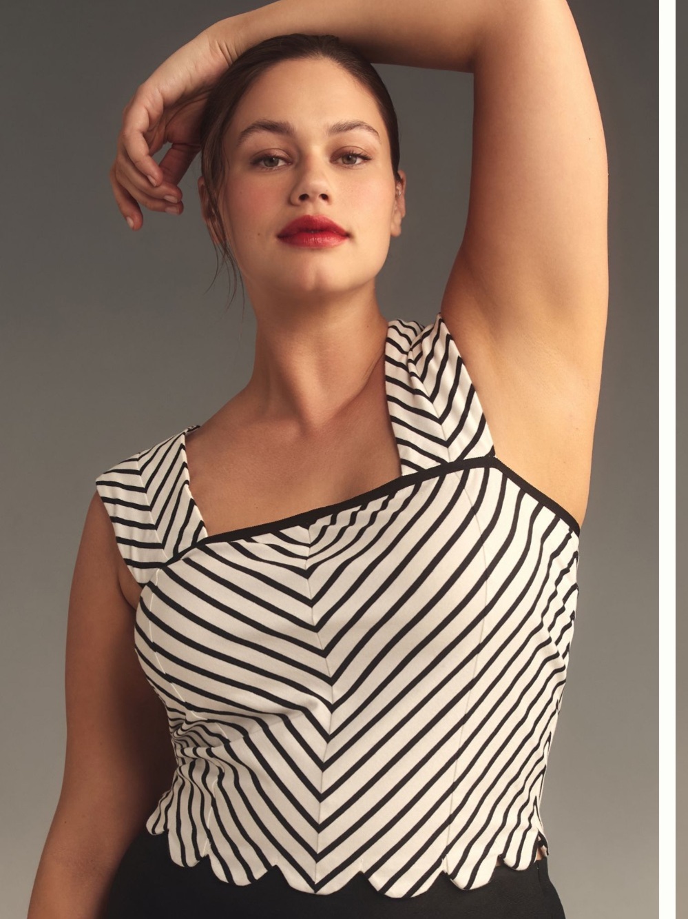 Maeve Black and White Chevron Tank with Scalloped Hem